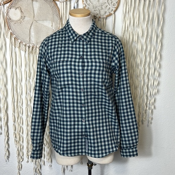 Toad & Co Teal and Aqua Plaid Long Sleeve Button Down Size  Small - Picture 1 of 15